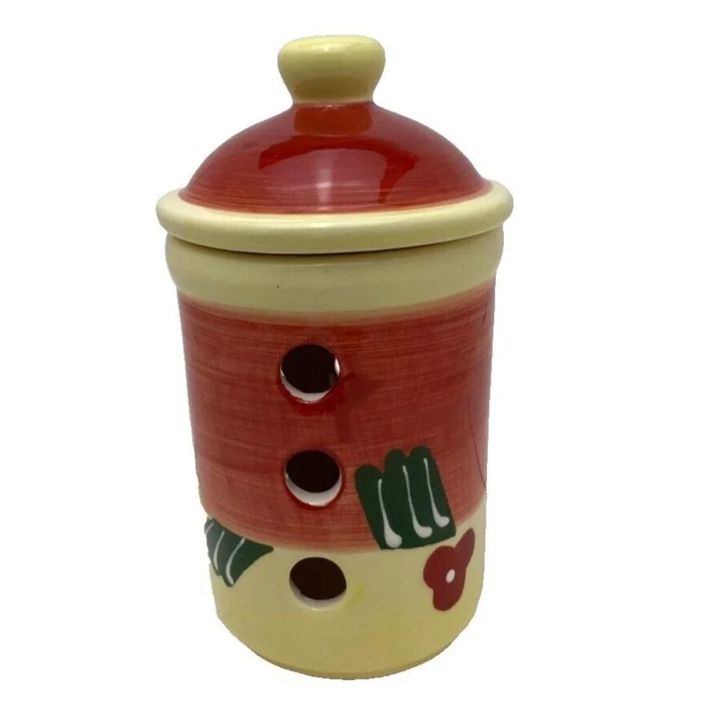 French Garlic Jar Keeper Collectible USA‎ Edition Floral Hand Crafted NEW
